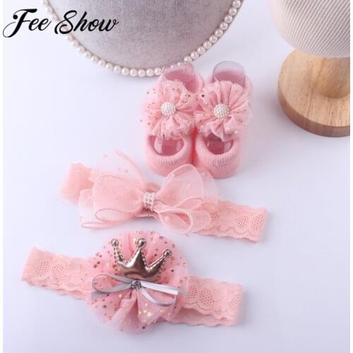 3 Pcs/Set Cute Baby Girl Headband Socks Flower Bows Newborn Baby Turban Elastic Headbands Hairband For Girls Hair Accessories