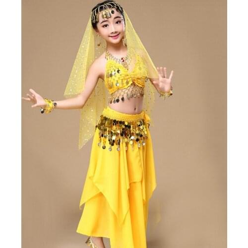 4pcs Girls Belly Dance Costumes New Design Oriental Dance Children Dresses India Bollywood Dance Professional Outfit Kids