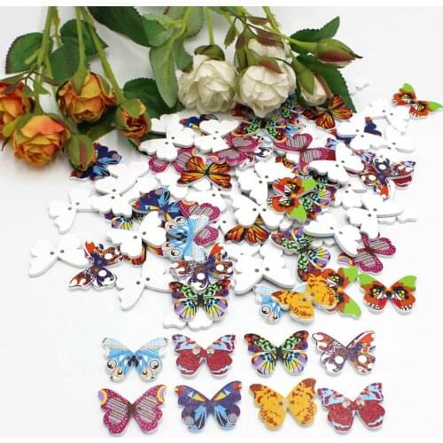 50pcs/lot Random Mixed butterfly Buttons Sewing Scrapbooking 2 Holes Decoration accessories For Handmade decorative buttons
