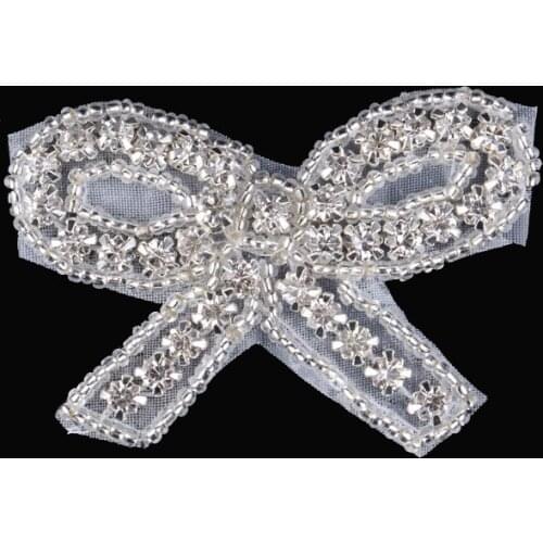 60pcs/lot) High Quality Bling Hair Bow Rhinestone Applique Patch Manual Flatback Crystal Bow Button For Girl Hair Accessories