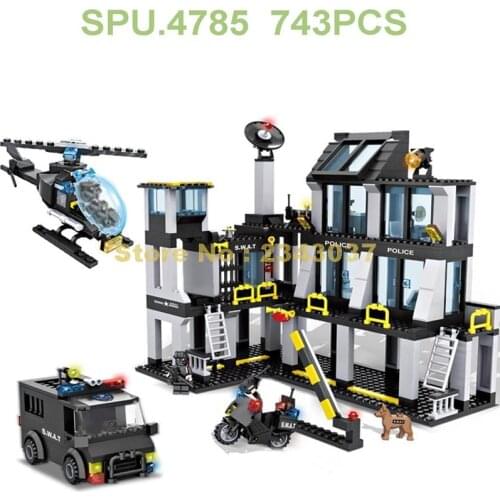 6512 743pcs Police Station Swat Hotel Police Military 5 Dolls Building Blocks Toy