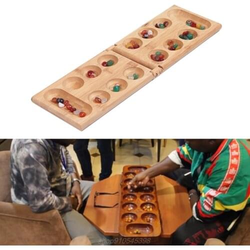 Africa Mancala Board Game with Colorful Natural Stones Pebbles Folding Wooden Board Chess Set for Kids Adult A27 21 Dropship