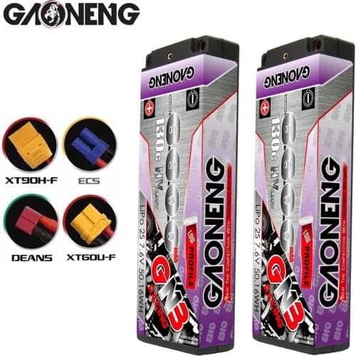 1-3pcs Gaoneng GNB 6600mAh 2S 7.6V HV 130C low profile Hardcase LiHV Battery 5.0mm bullet XT60 Plug for 1:10 1/10 RC Car RC Boat