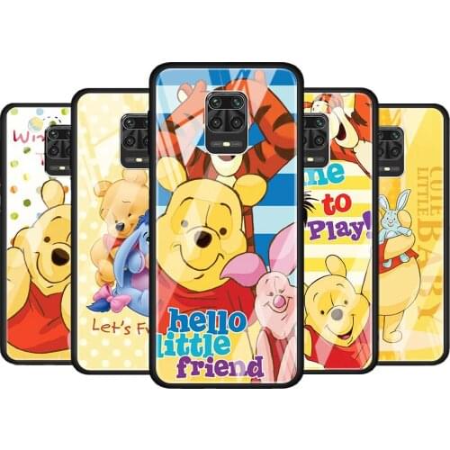 Disney Winnie the Pooh for Xiaomi Redmi Note 10 Pro Max 10S 9T 9S 9 8T 8 7 Pro 5G Luxury Tempered Glass Phone Case Cover