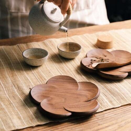 Black Walnut Wood Coaster Flower Petal Cushion Kungfu Tea Cup Mat Home Resistant Drink Mat Coffee Cup Pad Table Decorative 2021