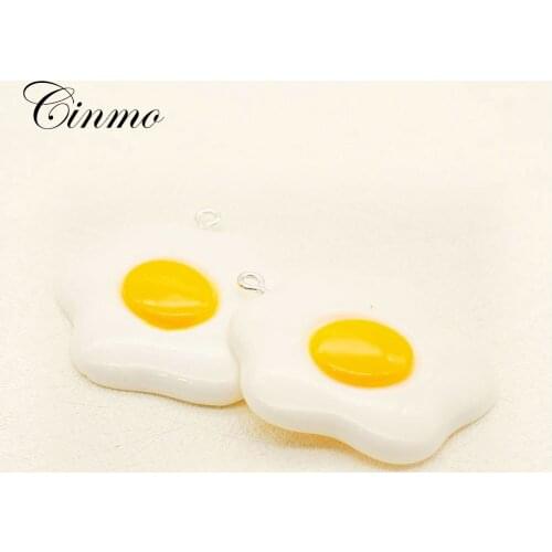 Cinmo 5Pcs 3D Big Cute Poached Egg Resin Charms For Men Women Diy Food Earrings Keychain Dangle Pendants Jewelry Accessories