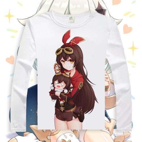 Genshin Impact Cosplay T Shirt Cartoon Paimon Lumine Aether Print Tshirt Spring Autumn Long Sleeves T-Shirt Casual Top Tee