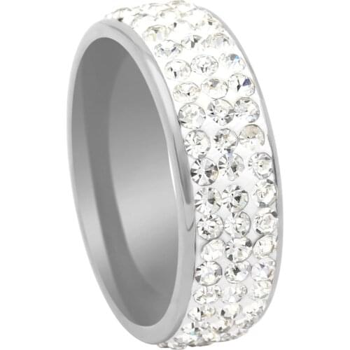 Hainon Wholesale High Quality Classic Stainless Steel 3 Row Crystal Jewelry Wedding Ring Gold Silver Color Rings for women