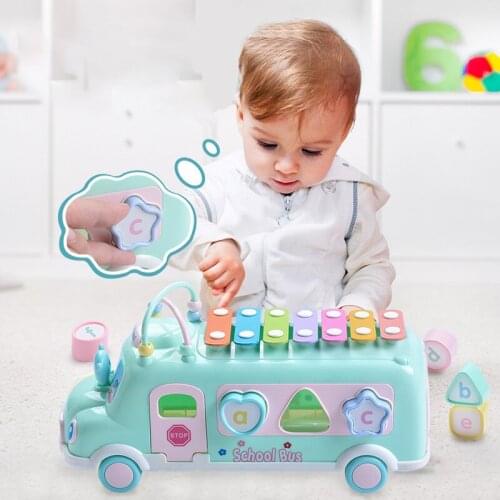 Multifunction Early Educational Cognition Car Toys Baby Learning Music Bus Plastic Blocks Kids Birthday Christmas Funny Gift