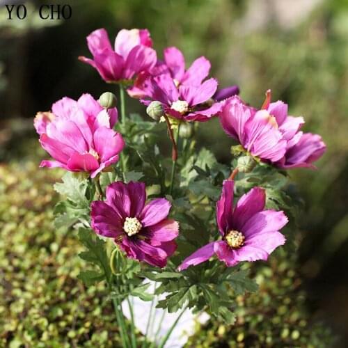 YO CHO Fake Cosmos Bipinnata Bouquet Artificial Coreopsis Flower For Home Wedding Decor Autumn Mum Flower Bouquet Display Flower