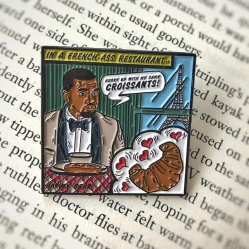 Kanye West French Croissant Enamel Brooch Pin Backpack Hat Bag Lapel Pins Badges Women Mens Fashion Jewelry Accessories