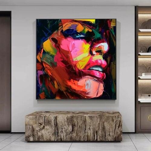 Hand Painted Knife Oil Painting Canvas Abstract Artwork Woman Face Wall Art Canvas Pictures for Living Room Wall Decor No Frame