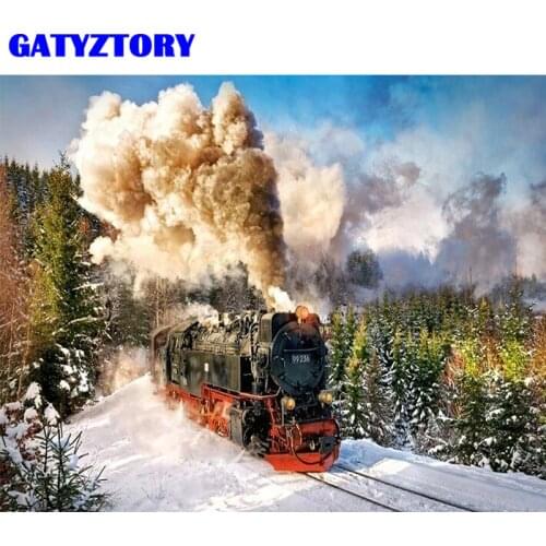GATYZTORY Frame DIY Painting By Numbers Handpainted Oil Painting Acrylic Canvas Train Landscape Coloring By Numbers For Home Art