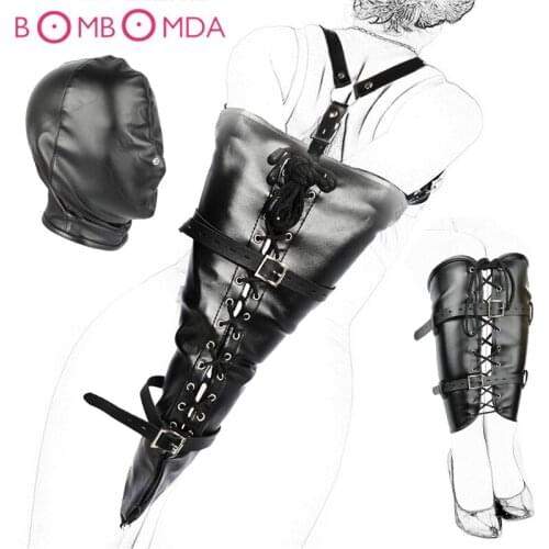 3PCS Bondage Restraints Set Sex Products for Adults Couple Slave Game Leather Fetish Hood Headgear Mask Hand Arm Leg Restraints