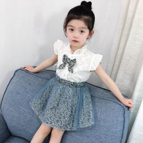 Girls Outfit Suit Summer Children Clothes Set Toddler Kids Shirt Tops Skirt 2Pcs Set 150 100 110 120 130 140 90