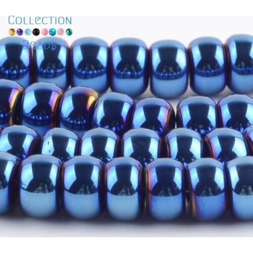 8mm Natural Stone Blue Rondelle Beads Hematite Loose Spacer Round Beads For Jewelry Accessories Making Bracelet 15