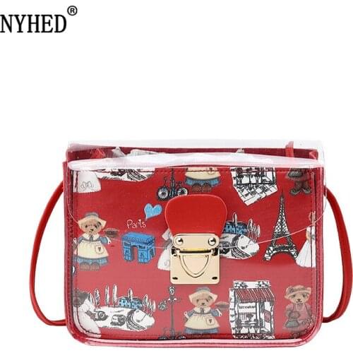 NYHED Small Flap Shoulder Bag Transparent PVC Handbag For Women Print Pouch