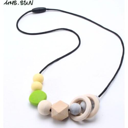 MHS.SUN Food Grade Silicone Beads Necklace Baby Mom Teething Nursing Chewable Necklace BPA Free Silicone Jewelry Soft Safty New