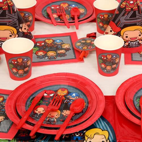 Cartoon Superhero Theme Birthday Party Decoration Supplies Hero Paper Cup Plate Napkins Banners Kids Favors Baby Shower Balloons