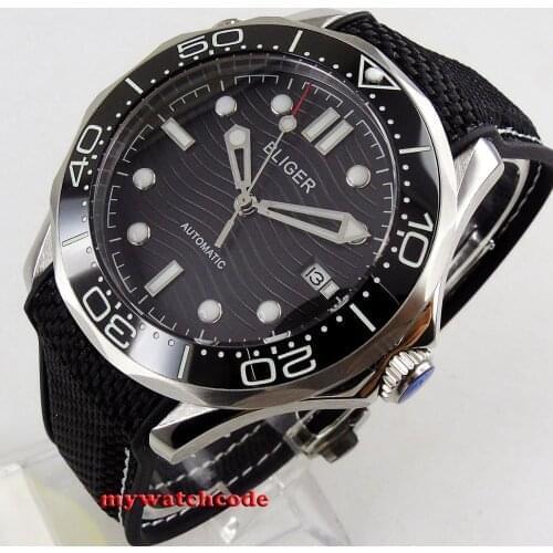 41mm bliger black dial miyota 8215 luminous marks deployment clasp sapphire glass date automatic mens watch 221