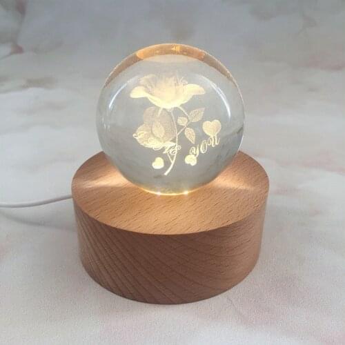 3cm base Gift Crystal Ball Table Lamps For Bedroom Carved Wood Remote Control Desk Lamp Crystal Ball 3d Night Light