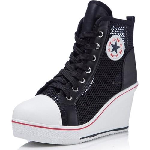 2019 Womens New Wedge Shoes High to Help High Heels Womens Fashion Mesh Casual Shoes Women Increase Platform Canvas Shoes