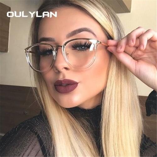 Oulylan Transparent Eyeglasses Women Sexy Cat Eye Glasses Frames Female Metal Optical Spectacles Clear Fashion Myopia Frame