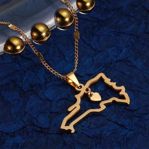 Stainless Steel Dominican Map Pendant Necklace for Women Map of Dominican Charm Jewelry