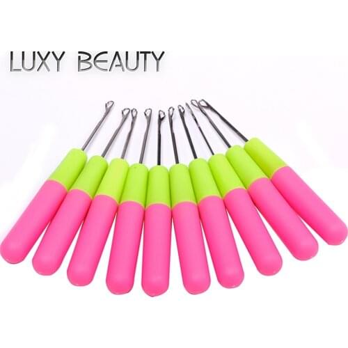 5pcs Plastic Crochet Braid Needle Feather Hair Extension Tools Wig Hook Needle Threader Knitting Crochet Needle For Hair
