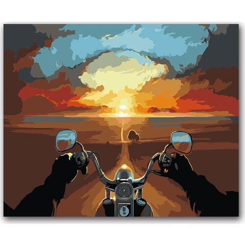 Coloring by numbers Abstract Landscape Distance sky Riding a motorcycle pictures Paintings drawing paints with colors