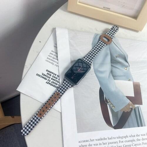 Houndstooth Strap for Huawei Watch Band FIT Slim Leather Wristband for Hua Wei Smart Watch fit Bracelet Accessories Correa