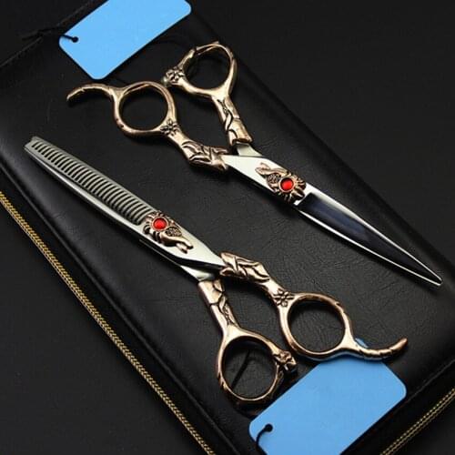 High quality professional japan 440c 6 inch Retro Sunflower hair scissors thinning barber cutting shears hairdressing scissors