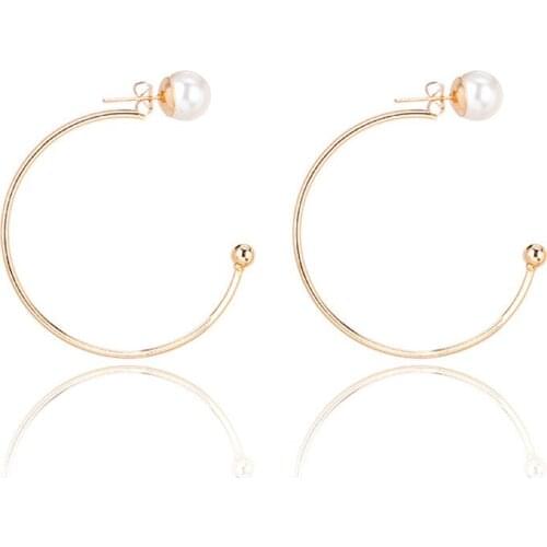 1Pair Summer Metal Punk Circle Hoop Earring Woman 2019 New Vintage Simulated Pearl Statement Earrings Accessories brincos E23