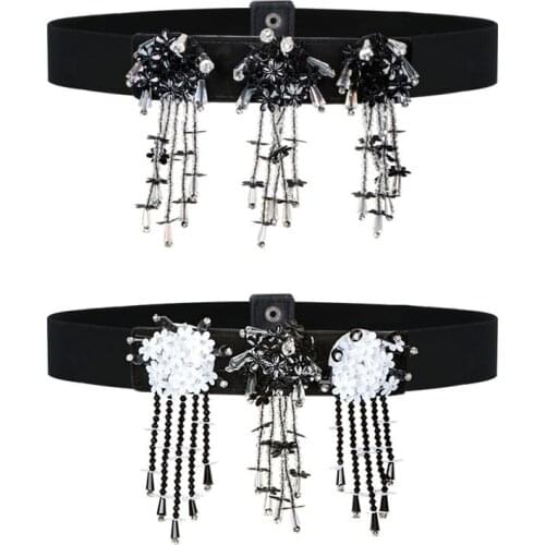 White Rhinestone Waist Belt For Women Ladies Elastic Waist Band Colorful Crystal Bead Corset Strap Dress Belt Accessories DP66