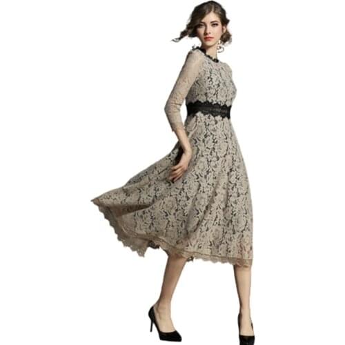 2020 Elegant Vintage Long Robe Lace Dress Women Plus Szie 5xl Crochet Hollow Out Lace Dress Sexy Club Evening Party Dresses