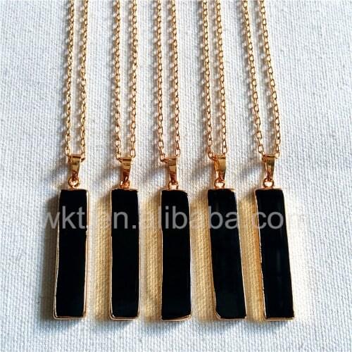 WT-N816 Newest fashion long bar necklace black stone rectangle bar necklace goldcolor bar necklace in free shipping