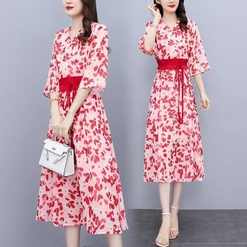 Womens Cute Red V-Neck Summer Dress Plus Size M-4XL XXL XXXL 3XL XXXXL Party Cocktail Holiday Swing Beach Floral Dresses Clothes