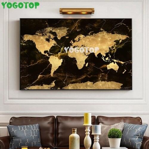 Golden world map Diy Diamond painting Diamond embroidery Square round drill mosaic Cross stitch Handmade Home Decor YY5282