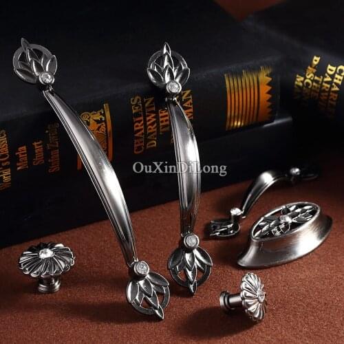 10PCS European Inlaid Diamond Kitchen Door Furniture Handles Cupboard Wardrobe Drawer Wine Cabinet Pulls Handles & Knobs