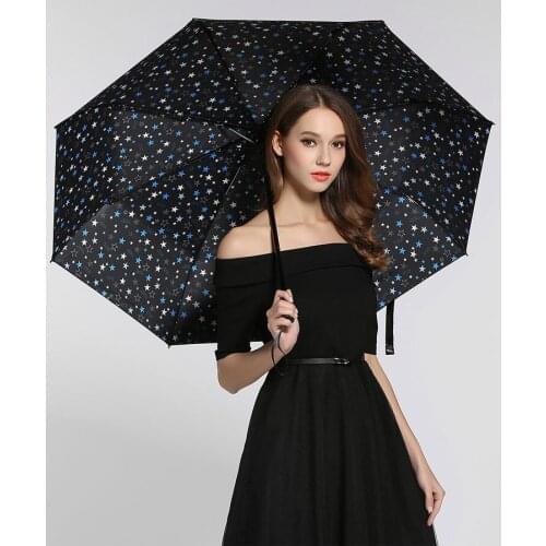 2pcs/lot colour option Fiberglass windproof 5times black coating anti-UV parasol pocket mini folding full stars printed umbrella