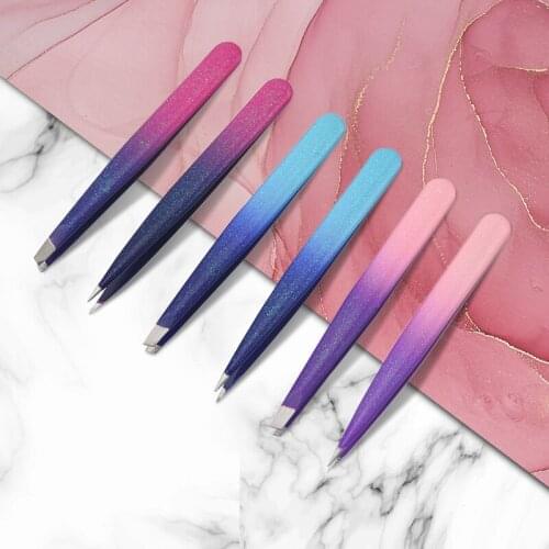 2Pcs Stainless Steel Eyebrow Clip Flat Oblique Mouth Tweezers Plucking Eyebrow Hair Remover Eyebrow Trimmer Beauty Tools