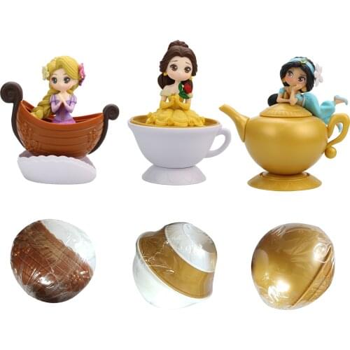 3Pcs/Set Disney Princess Action Figure Twisted Egg Toys Belle Rapunzel Jasmine 10cm PVC Models Ball Toys Girls Christmas Gifts
