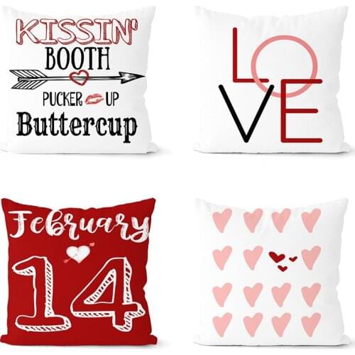 4pcs Valentine Day Cushion Cover Polyester Love Heart Pillow Cover Decorative Pillows Home Decoration Throw Pillowcase