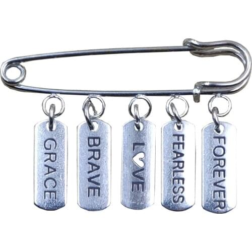 8 Shapes Retro Silver Plated Engraved Love Blessing Inspirational Words Style Brooch Student Father Birthday Gift CX085-092