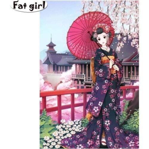 Diy 5d diamond painting Japanese Sakura Girl Manga Full square drill diamond embroidery portrait woman cross stitch mosaic decor