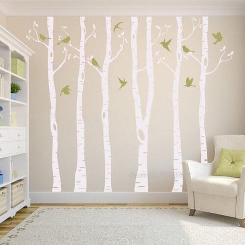 Birch Tree Wall Decal Birch Tree With Birds Wall Stickers Baby Room Nursery Art Wall Decoration Bedroom Tree Wallpaper LL2216
