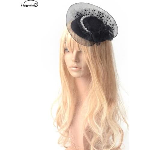 Black Handmade Fascinator Birdcage Netting Veil Bowknot Hair Clip Cocktail Ascot Headwear