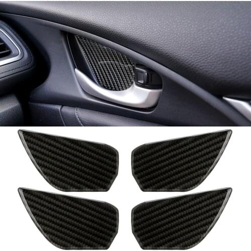 Senzeal 4PCS Carbon Fiber Door Wrist Trim Inner Door Handle Decoration Cover for Honda 10th Gen Civic 2016 2017 2018 2019 2020