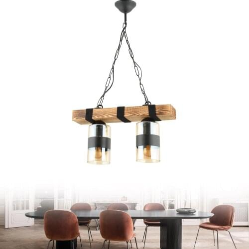 Saint Belisama Hollandia 2 Li Wood Pendant Lamp Honey Black Glass Chandelier