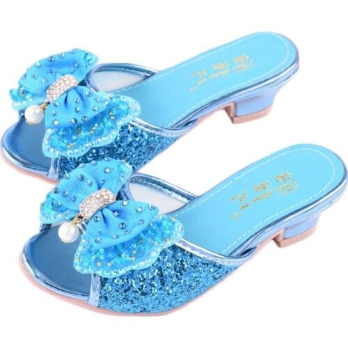 Bowtie Children Slides Girls Shoes Princess Kids Summer High Heels Fashion Shoe Daughters Birthday Gift 27-37 Sizes Elder Kid